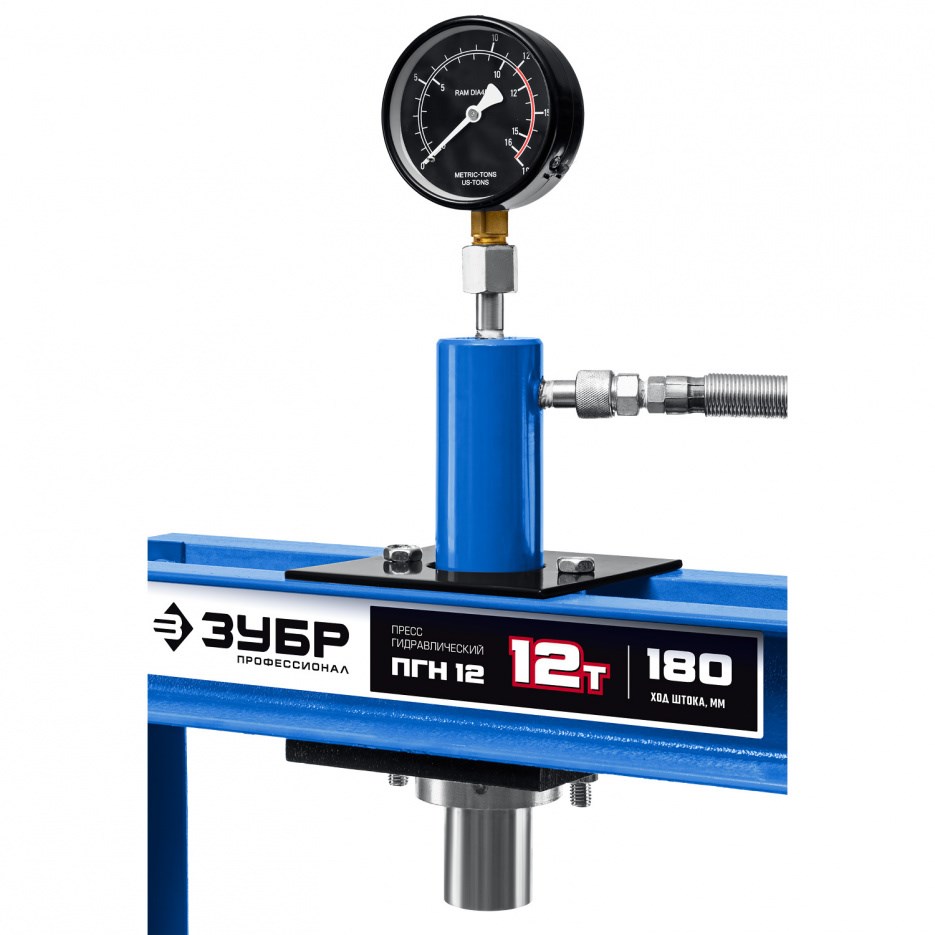 Гидравлический пресс ЗУБР ПГН-12 с гидронасосом и манометром, Профессионал, 12 т